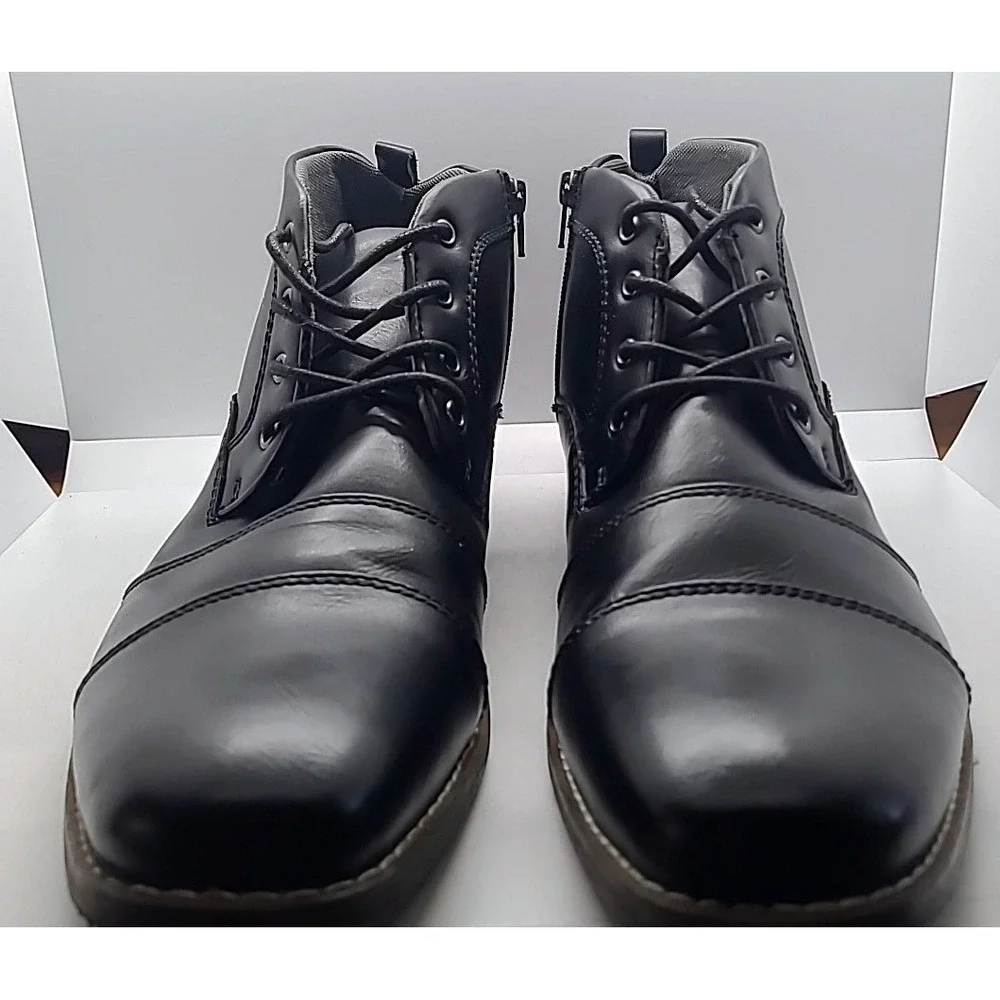 Keaton Cap Toe Boots Mens 13 Black Side Zip Lace Up Chukka Dress Ankle Boot